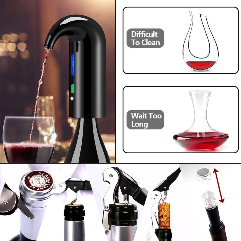 JIFAR Electric Wine Aerator & Automatic Wine Dispenser â€“ 1-Button Instant Aeration, Decanter Wine Pourer for Red & White Wine, USB Rechargeable Wine Accessories â€“ Best Wine Valentines Gift for Women & Men - Image 2